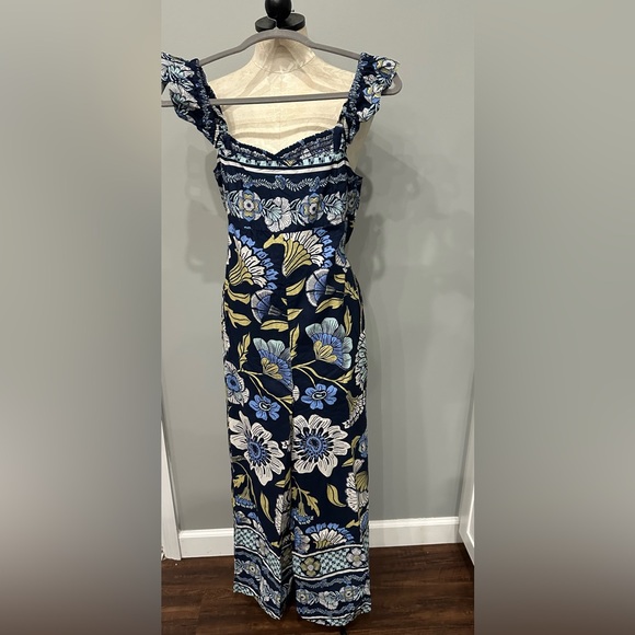 Free People Bali Albright Jumpsuit With Pockets Navy Blue Combo Size M - Picture 7 of 8